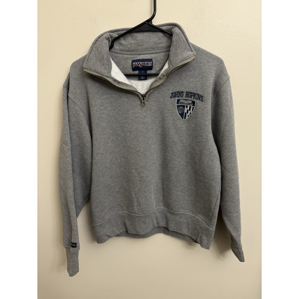 Vintage JanSport Johns Hopkins University 1/4 Zip Sweatshirt Gray Small